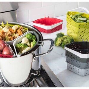 Clip-On Red Boil Baskets For Cooking & Draining Stackable & Multi-Color Kitchen
